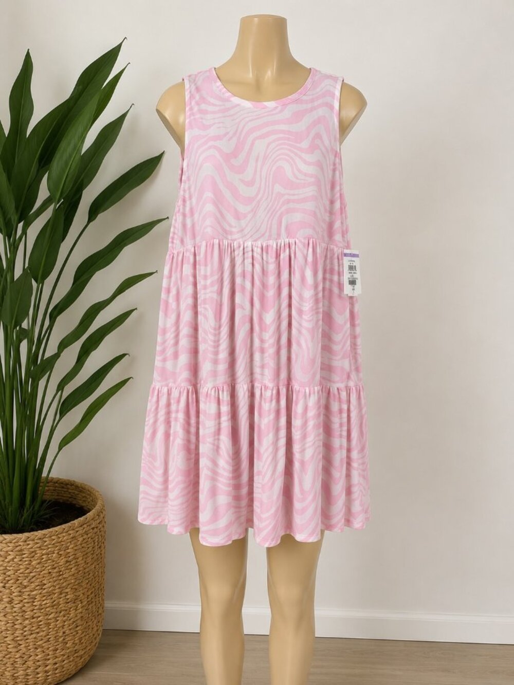 AFRM Zebra Wave Womens Mini Dress Size L Pink Sleeveless NWT